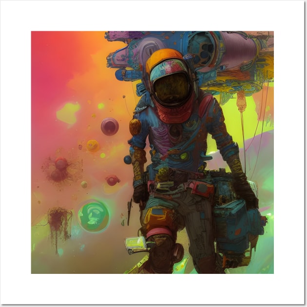 Astronaut in Rainbow Colours Wall Art by LyndiiLoubie